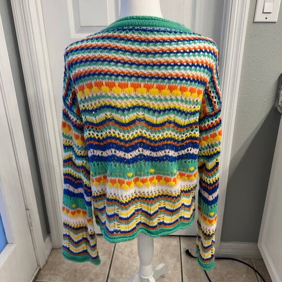 Colorful Knit Button Front Cardigan Women’s Sweater Multicolor Open Stitch Boho - Picture 2 of 2